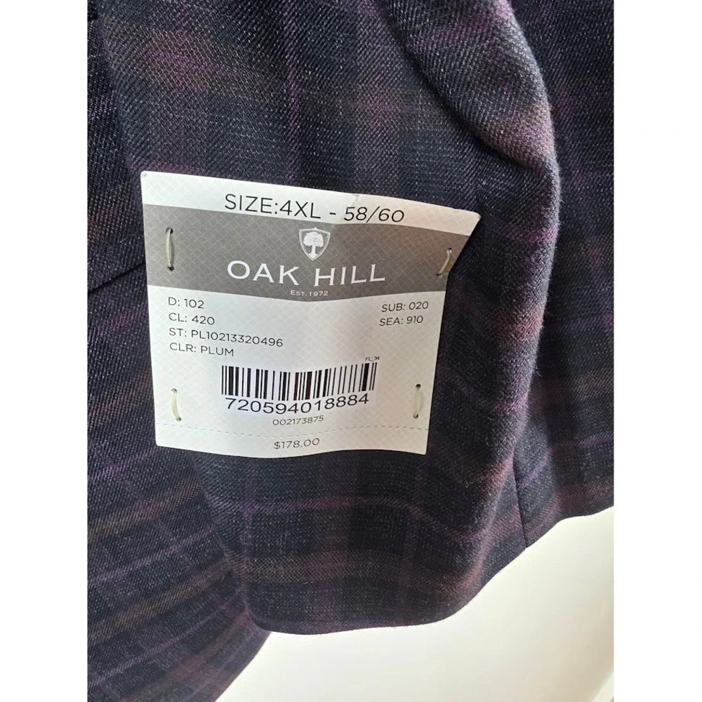 Oak Hill‎ Sport Coat Mens 4XL 58/60 Plum Navy Plaid Paisley Lining Blazer New